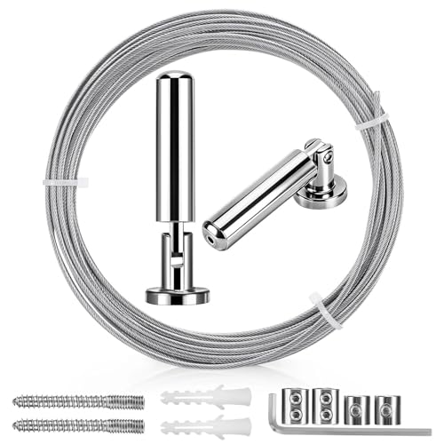 10m Wandhalterung Set, Edelstahl Gardinenseil, Gardine Stahlseil...