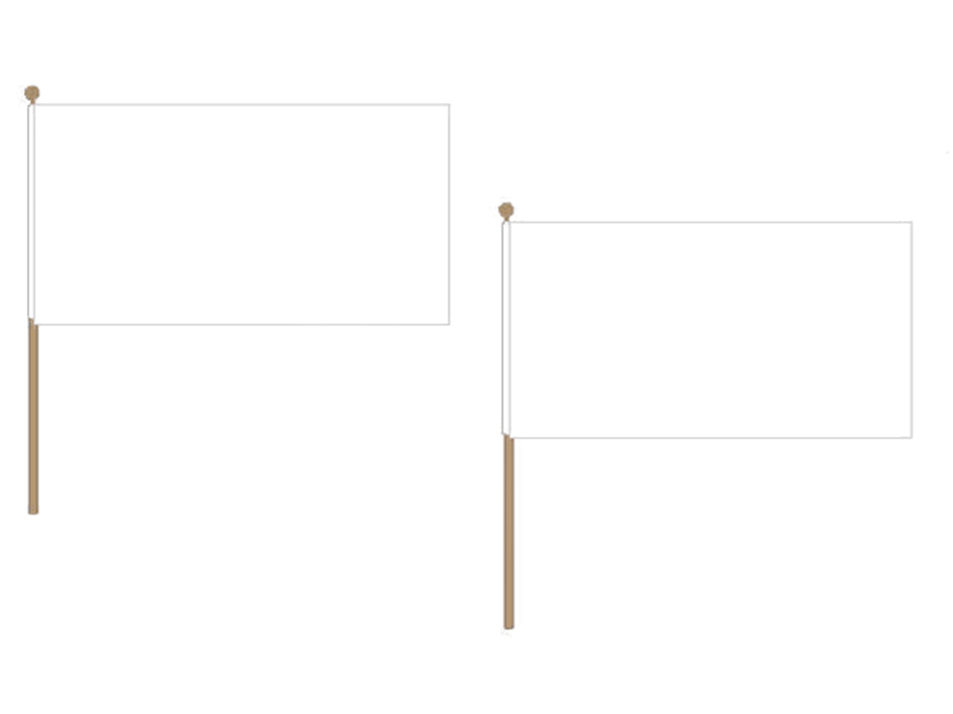 Drapeau unicolore blanc 45x30cm avec hampe en bois par lot de 10 pièces