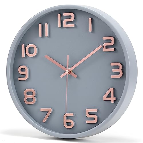 Reloj de pared de 30,5 cm, silencioso, sin tictac, de cuarzo, decorativo, con números grandes 3D, estilo moderno, bueno para sala de estar, hogar y oficina, funciona con pilas (dorado)