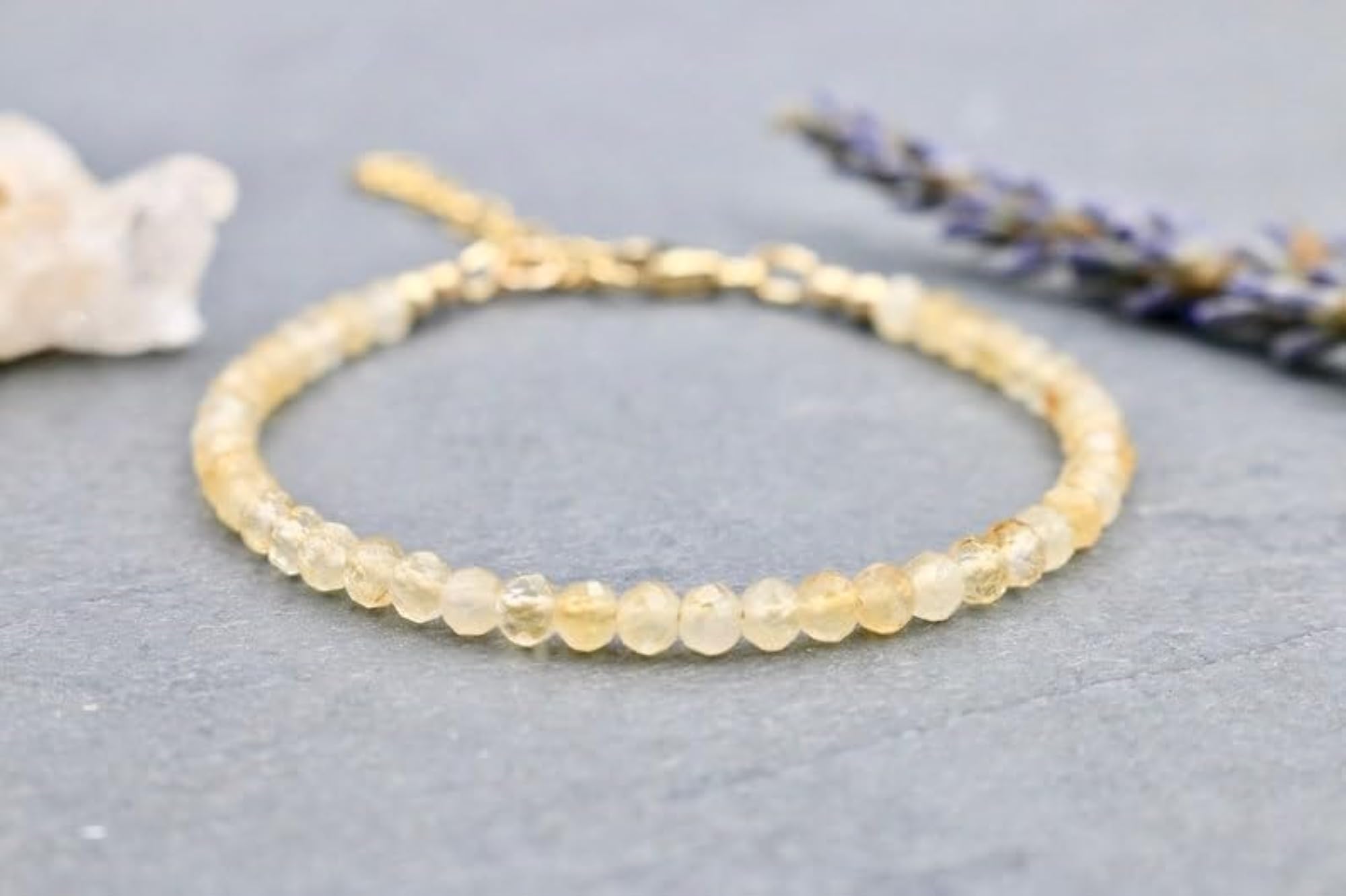 Citrine Round Beaded Bracelet, Adjustable Link with Gold Lock
