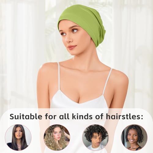 Image of ZHENSILK Silk Bonnet for Sleeping Women, Adjustable Silky Satin Lined Sleep Cap, Silk Hair Wrap Slouch Beanie Hat