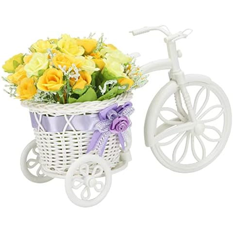 TRIEtree Bicycle Artificial Flower Decor Plant Stand Nostalgic Bicycle Planter Garden Decor for Home Wedding Decoration(Yellow) Cover