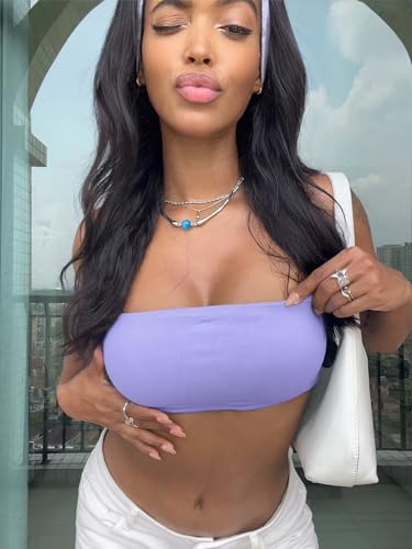Image of YEOREO Strapless Bandeau Sports Bra for Workout Seamless Tube Top Gym Padded Wireless Bra