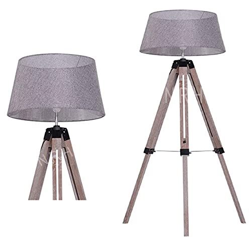 Pied de lampadaire trépied sans abat-jour Finition naturelle 140 cm