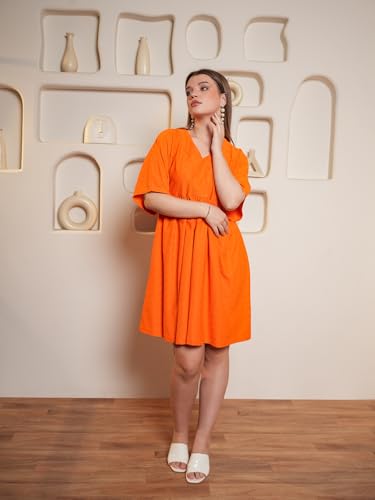 Image of Purvaja Women's Solid Half Sleeve Mini Dress
