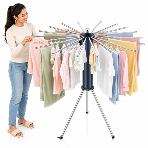 Image of Tripod Clothes Drying Rack Foldable & Rust Resistant Laundry Stand with 16 Stainless Steel Rods | Space Saving Indoor & Outdoor Dryer Stand for Clothes, Towels & Garments (Grey)