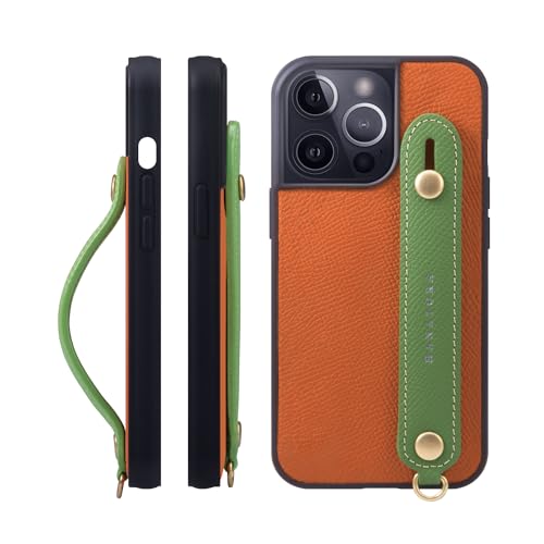 HANATORA for iPhone 15Pro �P�[�X �{�v �ϏՌ� �w�ʃx���g �X�}�z�P�[�X �X�}�z �X�^���h�@�\ �l�b�N �X�g���b�v �t�� �G���{�X���U�[ �M�t�g �}�O�l�b�g�Ȃ� �I�����W+�O���[�� NGH-15Pro-Orange-GN