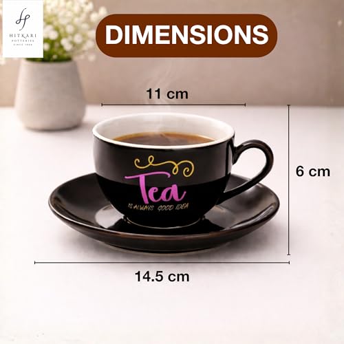 Image of Hitkari Porcelain Cup Saucer Set of 6 For Tea 220 Ml 6 Cups & 6 Saucers | 12 Piece Tea Coffee Set |Copper-Wash Cup & Saucer Sets Premium Royal Design |Elegant Glossy Finish Microwave & Dishwasher Safe