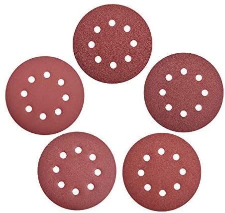 NYXCL 100Pcs 5 Inch 8 Holes Sanding Discs 60 80 120 180 240 Grit Assorted Sandpaper, Hook and Loop Random Orbital Sander Round Sand Paper