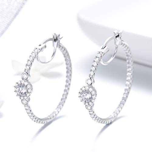 BISAER Gold Hoop Earrings for Women Large 14K White Gold Plated Huggie Earrings Cubic Zirconia Huggie Hoop Earring Cartilage Piercing Earrings Ear Cuff for Women4