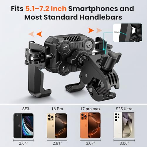 Image of ZORBES Phone Mount Handlebar Holder, 360 Rotatable Shockproof Bike Phone Mount with Vibration Dampening, One-Hand Quick Lock Adjustable 5.1-7.2'' Phone Holder for Bicycle, Scooter & Motorcycle