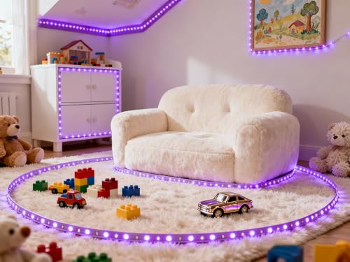Image of Purple Led Lights Strip Indoor Rope Lights Easy DIY Cuttable Strip Lights for Room Bathroom Living Room Kitchen Ceiling Wall Vanity Mirror Decor