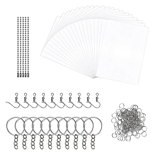 145 Pieces Plástico Magico Kit, 20 Hojas en Blanco Shrink Plastic, Papel Magico Horno con Lazo Abierto, Llavero, Cadena de Cuentas y Gancho para La Oreja Plastico Retractil para Manualidades DIY