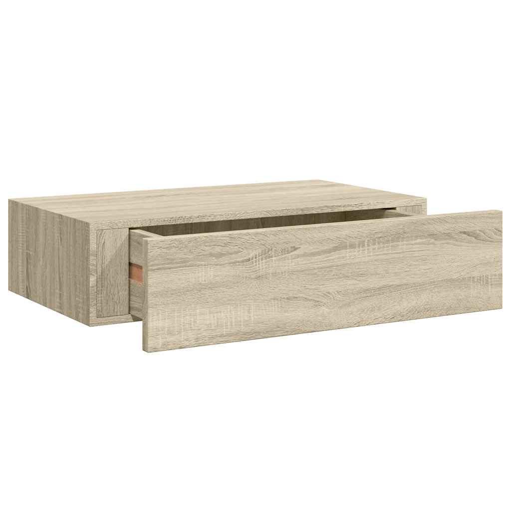 Estantería de pared con cajón, 40 x 23,5 x 10 cm, madera de roble maciza, MDF y metal, pequeño estante flotante para baño, cocina, salón, pasillo