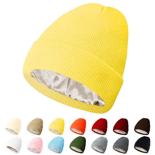 Image of PFFY Womens Satin Lined Beanie Silk Lining Winter Hats Beanies for Women