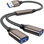 MOGOOD USB Splitter 1 in 2 Out,USB 3.0 Splitter Y Cable,Dual USB Port Extender Hub USB Male to Two Female Extension Cord Multi Port USB Extension Splitter Data Charging Split for Car,PC,TV,Laptop
