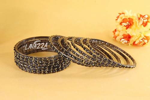 Image of LAVAZZA Raindrop Glass Bangles Set For Women & Girls with Zircon Diamond Stone & Beads | Trendy Transparent Crystal Glass Bangles | Fancy Kanch ki Chudi Set | Bangles for Wedding, Party- Set of 12