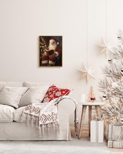 Image of ARPEOTCY Framed Canvas Wall Art, Vintage Christmas Decor, Living Room Retro Santa Picture, Home Winter Decor for Bedroom Bathroom, Cottagecore Xmas Holiday Decorations Gifts, 12x16 Inch