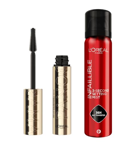 Pack L'Oréal Paris Máscara de pestañas Panorama, Pestañas con Volumen Panorámico, Color: Negro + L'Oréal Paris Spray Fijador de Maquillaje Infaillible, Resistente al Agua, Se mantiene hasta 36h, 75 ml