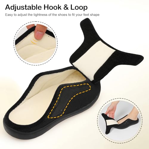 LeIsfIt Womens Slippers Wide Diabetic House Slippers Adjustable Edema Swollen Slip on Slipper Soft Warm House Shoes Non-slip Bedroom Slipper3