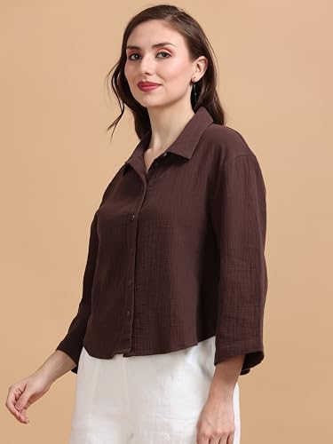 Image of Glam & Chique Women's 100% Cotton Crinkled Textured Shirt-XS-2XL