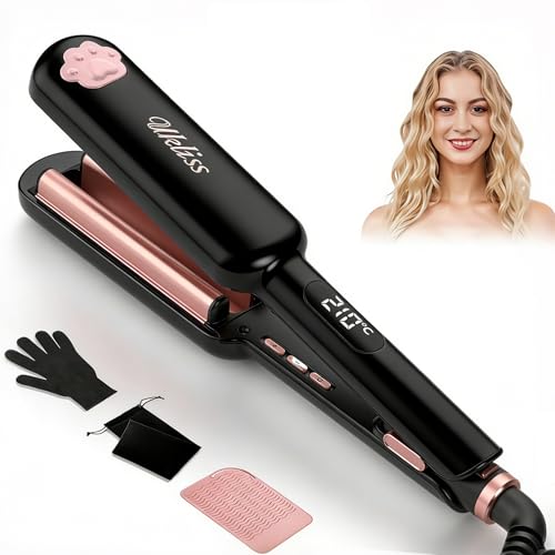 UKLISS Piastra Frisè in Ceramica PTC per Volumizzare i Capelli, Temperatura Regolabile 100-230°C, Display LCD, Cavo Rotante, 5 cm x 5 cm