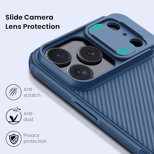 Image of Nillkin for iPhone 17 Pro Max Case with Slide Camera Cover, Thin Slim Fit, Shockproof Protective, Protector Privacy, Phone Case iPhone 17 Pro Max Camera Lens Protector 6.9 inch, Blue