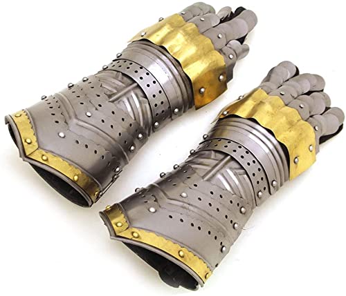Medieval Warrior Brand Metal Gothic Knight Style Gauntlets Wearable Real Armor Gloves. (Gold...