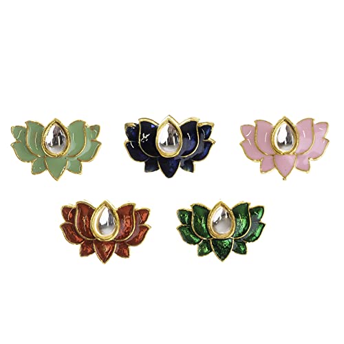 Image of Satra Tarders Lotus Meenakari Kundan Beads for DIY Jewellery Making Rakhi Making | Size : 14mm | Qty : 12pcs | Red