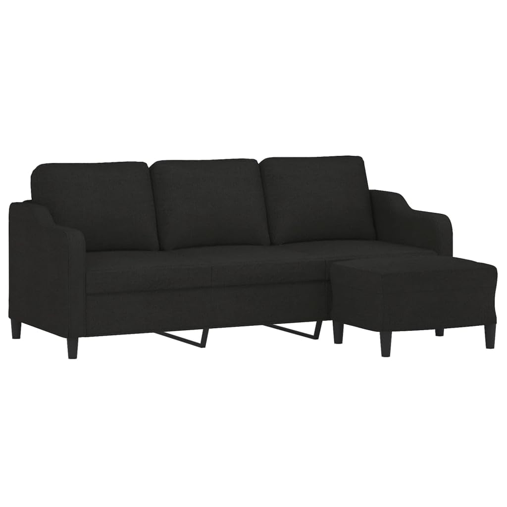 Homgoday Sofa de Salon 3 Plazas,Sofá Moderno, Sofa Cama Chaise Longue Sofá de 3 plazas con Taburete de Tela Negro 180 cm Negro