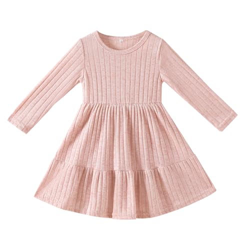 Image of Toddler Baby Girl Long Sleeve Dress Girls Knit Sweater Dresses Tiered Kids Swing Holiday Clothes Fall Winter