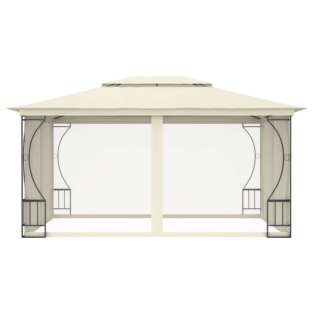 Pawilon ogrodowy z siatką, 300 x 400 x 265 cm, kremowy, odporny na działanie promieni UV, stalowa rama, namiot imprezowy na taras, balkon, kemping, wesele, grillowanie, imprezę w ogrodzie