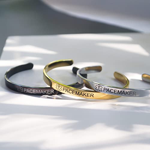 Renyilin 3Pcs Stainless Steel Cuff Medical Alert Id Emergency First Aid Bracelet (Pacemaker) #TOP2