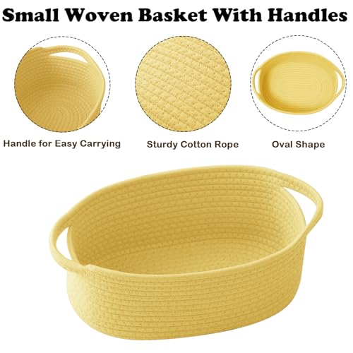 Image of Woven Rope Basket - Baby Gift Basket with Bag & Ribbon, Yellow