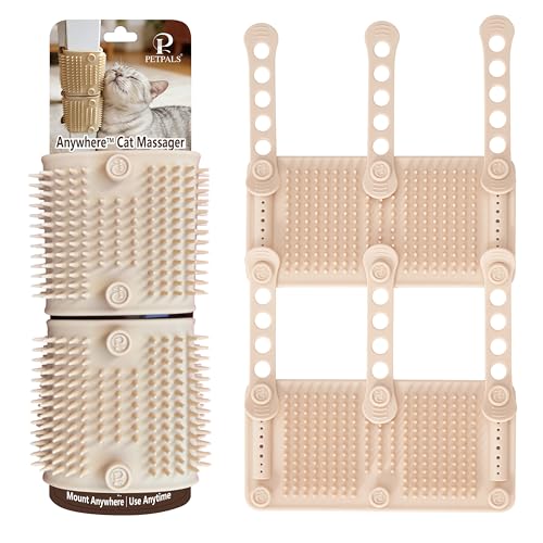 2Pcs PetPals Anywhere Cat Massager with Adjustable Bands and Soft Silicone Bristles Fits Cat Trees Furniture & More Soothing Easy-to-Clean Grooming Tool for Indoor Cats