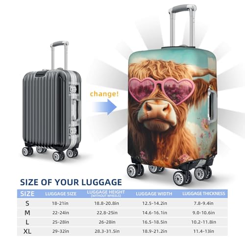 Highland Cow Wearing Pink Glasses Elastic Travel Luggage Covers Dustproof Scratch-Resistant Suitcase Protector Fit 22-24 Inch3