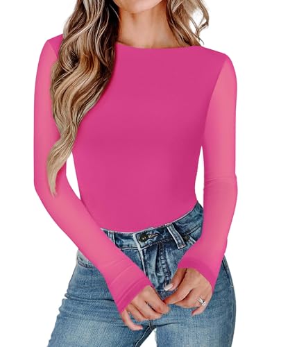 Avidlove Women Long Sleeve Body Suits Mesh Boat Neck Shapewear Bodysuit Crew Neck Leotards Going Out Tops Fall Outfits