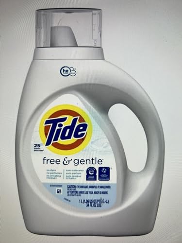 Image of Tide Free & Gentle HE Liquid Laundry Detergent, Unscented, 1.06 L (25 Loads) - Packaging May Vary