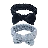 DEGVIEC 2 Pack Spa Headband for Washing Face, Cute Bow Makeup Headband, Elastic Skincare Head Band for Women Girls (Black+Gray)