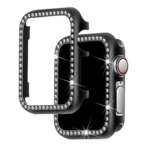 Falandi for Apple Watch Case 40mm, Series 6 Series SE / 5 / 4 iWatch Face Case with Bling Crystal Diamonds Plate iWatch Case Cover Protective Frame for Apple Watch (Black-Diamond, 44mm)