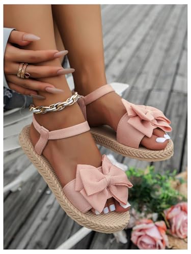 Image of Verdusa Women's Bow Knot Flat Sandals Open Toe Ankle Strap Vacation Sandals