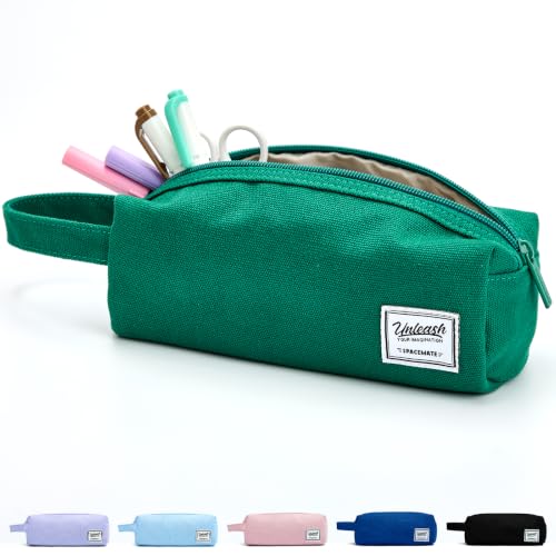 Image of SPACEMATE Pencil Case Pouch Box Bag School Supplies Girls Boys Kids, Cute Preppy Stuff Large Big Capacity Aesthetic Canvas Pen Organizer, Back to College Stationary, Green, Simple Style, 1200ml