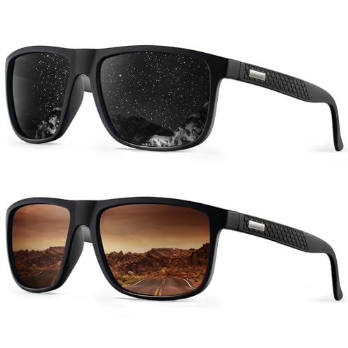 HENGOSEN Polarised Sunglasses Men Sports: Mens Sunglasses Fishing Driving Running Retro Sun Glasses with UV Protection 2 PACK