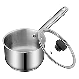 Amazon Brand- Eono Edelstahl-Topf mit gehärtetem Glasdeckel, 2,5 l/Quart Mehrzweck-Topf, Saucenbehälter mit Induktionsboden und Deckel, ergonomischer Griff, geeignet für alle Herdplatten