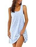Ekouaer Nightgowns for Women Cotton Night Gown Tank Sleeveless Sleepshirt Racerback Nightdress Chemise Sleepwear Blue Flowers Large
