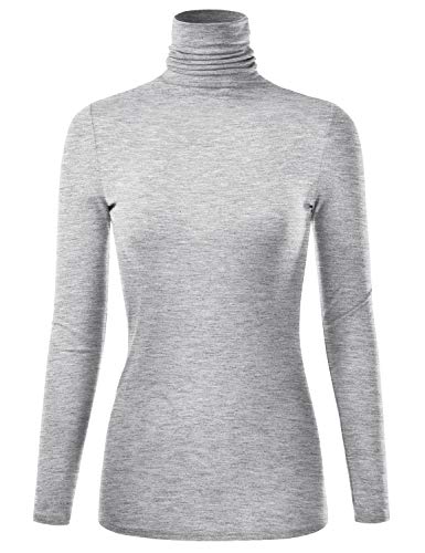 EIMIN Women's Long Sleeve Turtleneck Lightweight Pullover Slim Shirt Top HEATHERGREY L