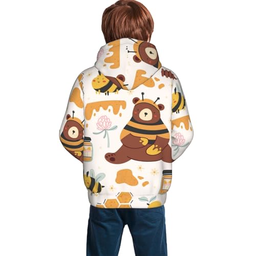 Cute Bee Honey Jar Hive Bear Kid Hoodies Boys Sweatshirts Girls Pullover with Pocket4