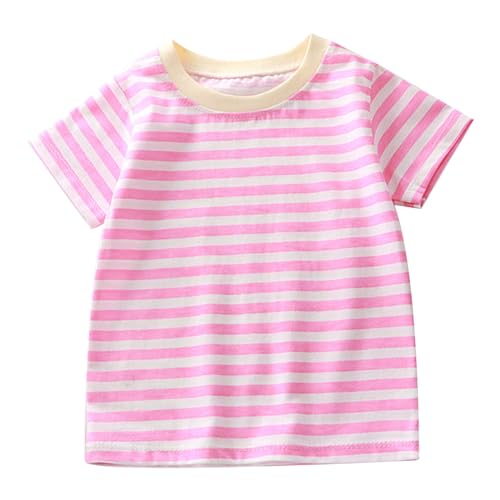 2026 - Camiseta a rayas de manga corta para niños de verano de algodón puro para niños y niñas, camiseta básica para bebés, Rosa., 6-12 meses