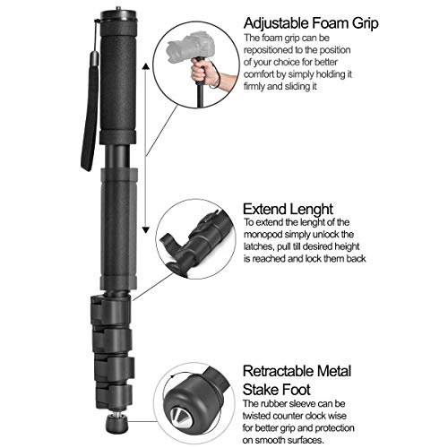 Acuvar 62' Inch Monopod With Integrated Safety Strap And 4 Section Extending Pole For All Digital Cameras, Dslr, Mirrorless, Compact Cameras, Camcorders & Cell Phones #TOP1