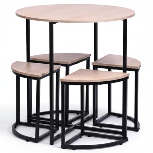 Noorsk Design Mesa Cocina con Sillas - Conjunto Mesa y Sillas Cocina - Mesa Redonda de 80 cm de diámetro - 4 Taburetes de Cocina.